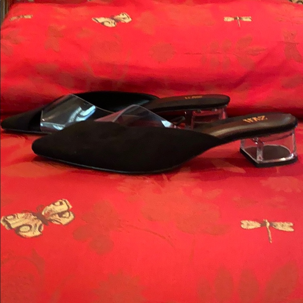New Zara Black/transparent Mules, Size 11.